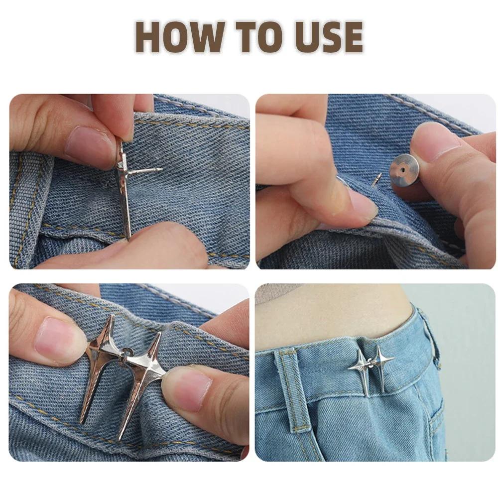 1 Coppia Fibbia a Vita Stella Incrociata Clip Regolabili Staccabili per Pantaloni Stringivita Bottoni Automatici Metallici Senza Chiodi per Decorazione Jeans