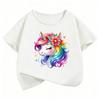 Fashion Horse with Rainbow Design T-Shirt Printed T Shirt Girls' Summer Clothes Short Sleeve Tops T-Shirts Cute Girls Clothing