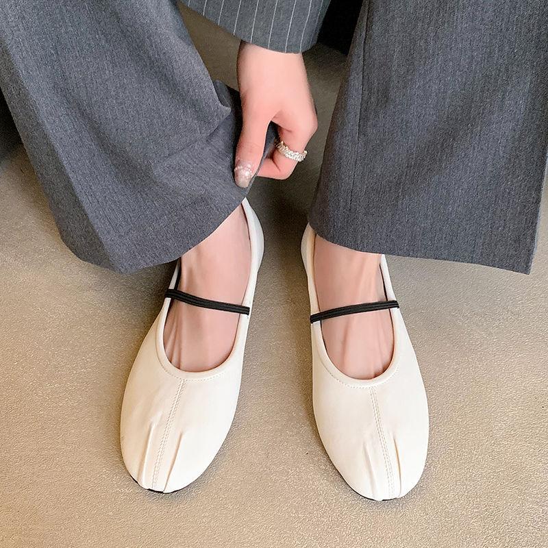 

Korean version 2025 spring new fashionable and simple Mary Jane shoes women s single shoes round head flat bottom one word with leather shoes 39 жемчужина белый