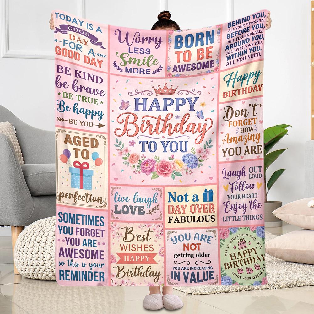 Happy Birthday Wishes Blanket Warmthful Decor Perfect for Couch Sofa Chair All-Season Use Modern Ideal Gift For Birthday Valentine'S Day