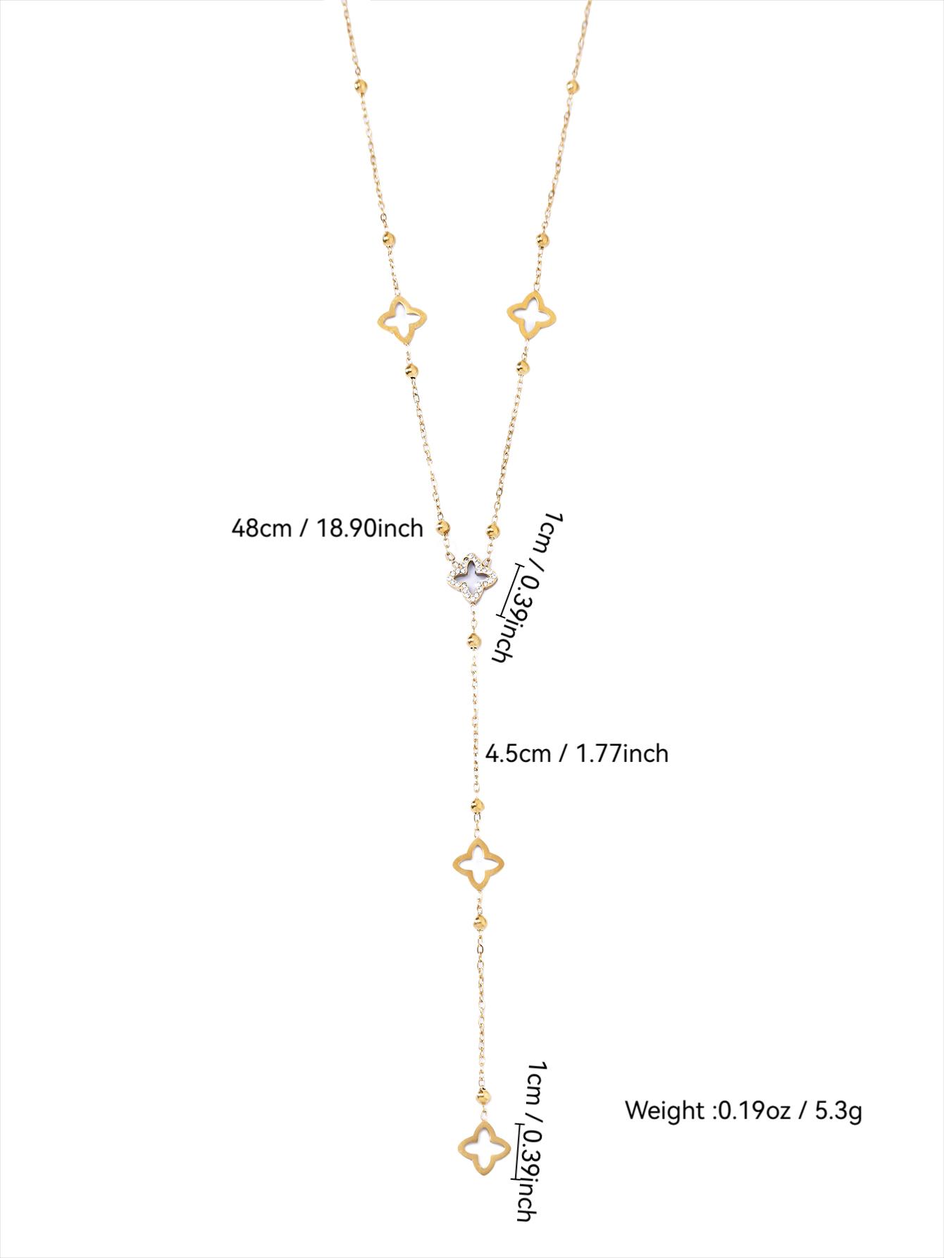 1 Piece Niche Luxury Stainless Steel Diamond-Studded Four-Leaf Clover Y-Chain Hollow Heart Collar Necklace For Women