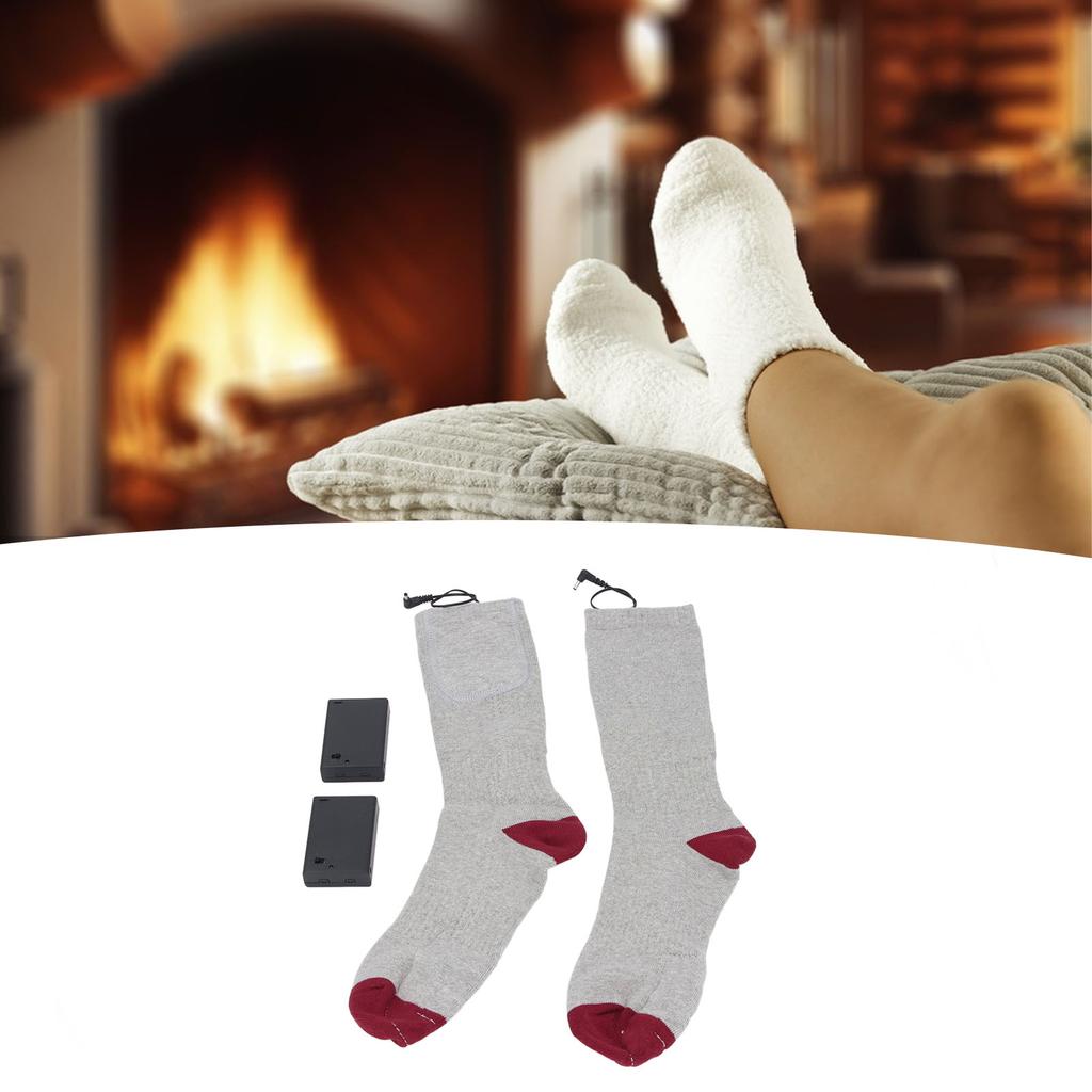 Electric Heated Socks Battery Operated Comfortable Cotton Socks for Winter Travel Camping Cycling Skiing Hiking One Size