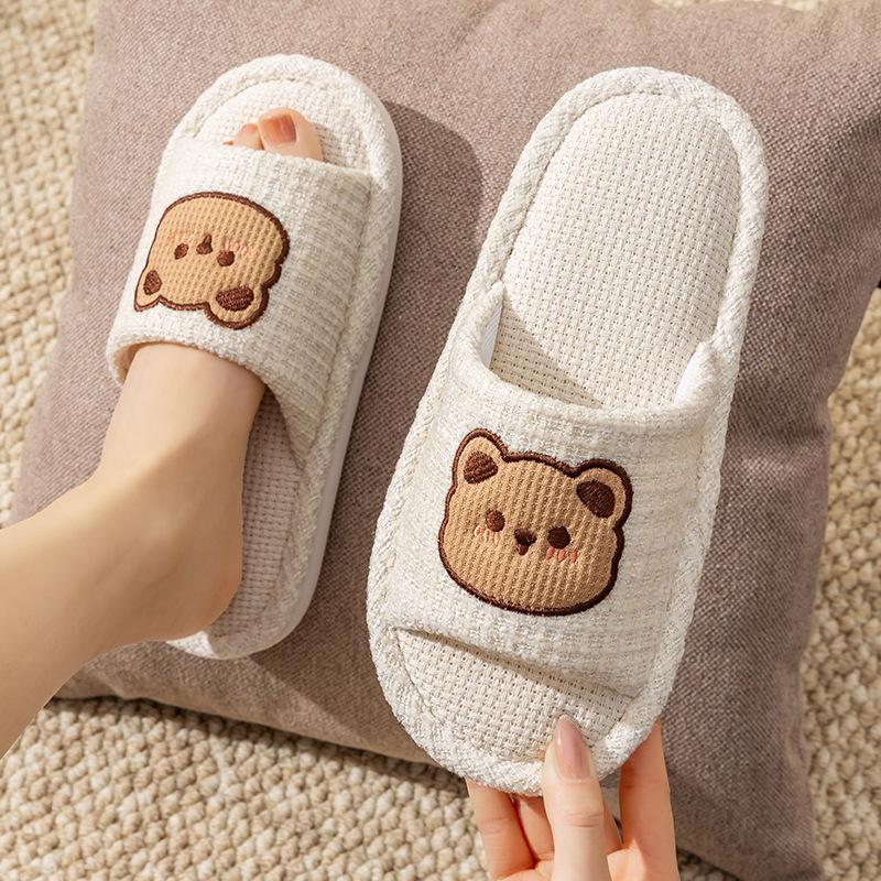 Linen slippers women's thick bottom four seasons universal indoor spring and autumn summer home use cotton and linen drag non-slip men