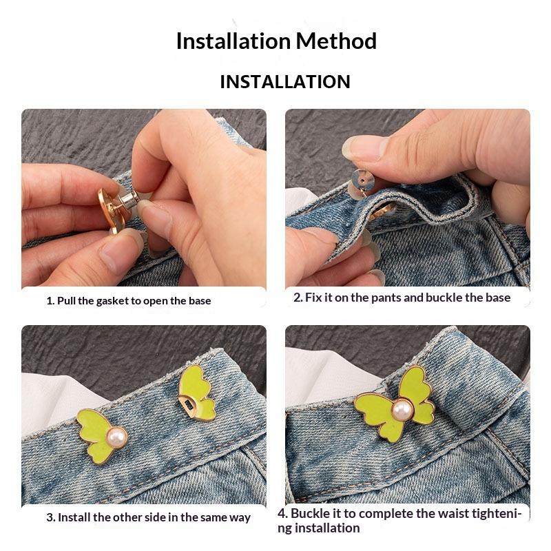 Pearl Butterfly Adjustable Pant Waist Tightener Jeans Alloy Button No Sewing Required Easy To Install Accessory Pins Buttons