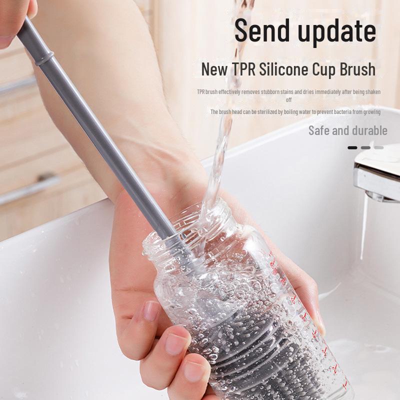 Silicone Long-Handle Bottle and Gap Cleaning Brush for Household Use