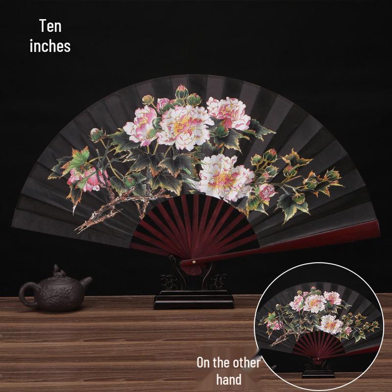 10-Inch Handmade Chinese Style Folding Fan: Custom Men's Hanfu Disco Fan