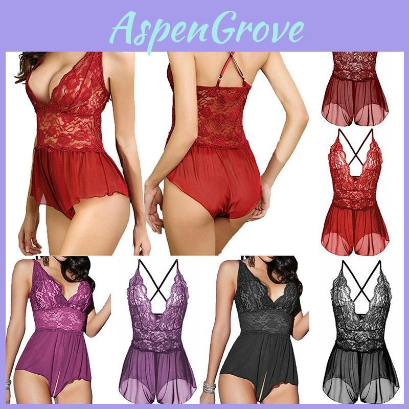 Neck V Women Lingerie Cross Back Babydoll Opencrotch Sleepwear Plus S3xl Size Sexy Lace