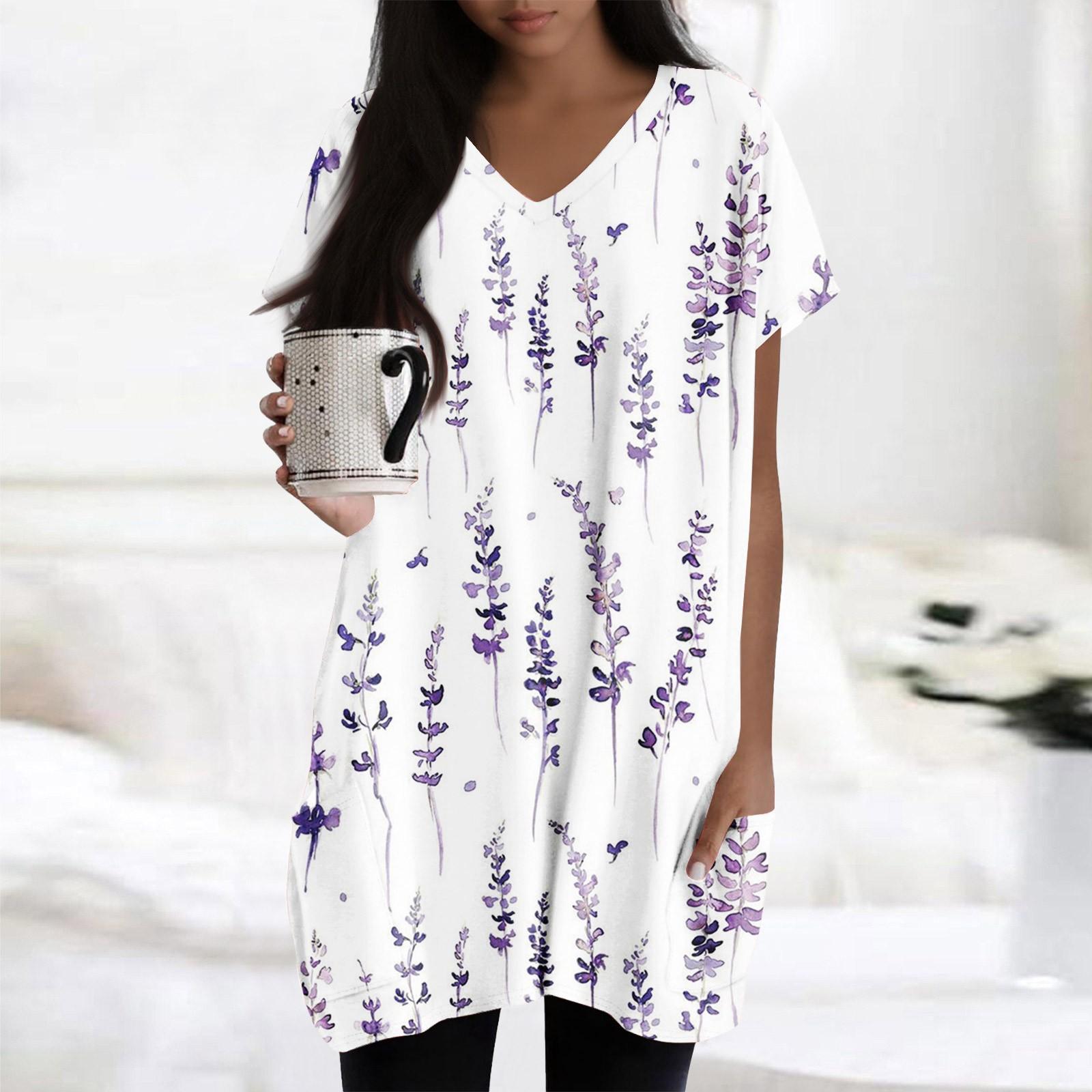 

Женские топы с V-образным вырезом, блузки с коротким рукавом, повседневные рубашки средней длины, модные туники с принтом и карманами XXL