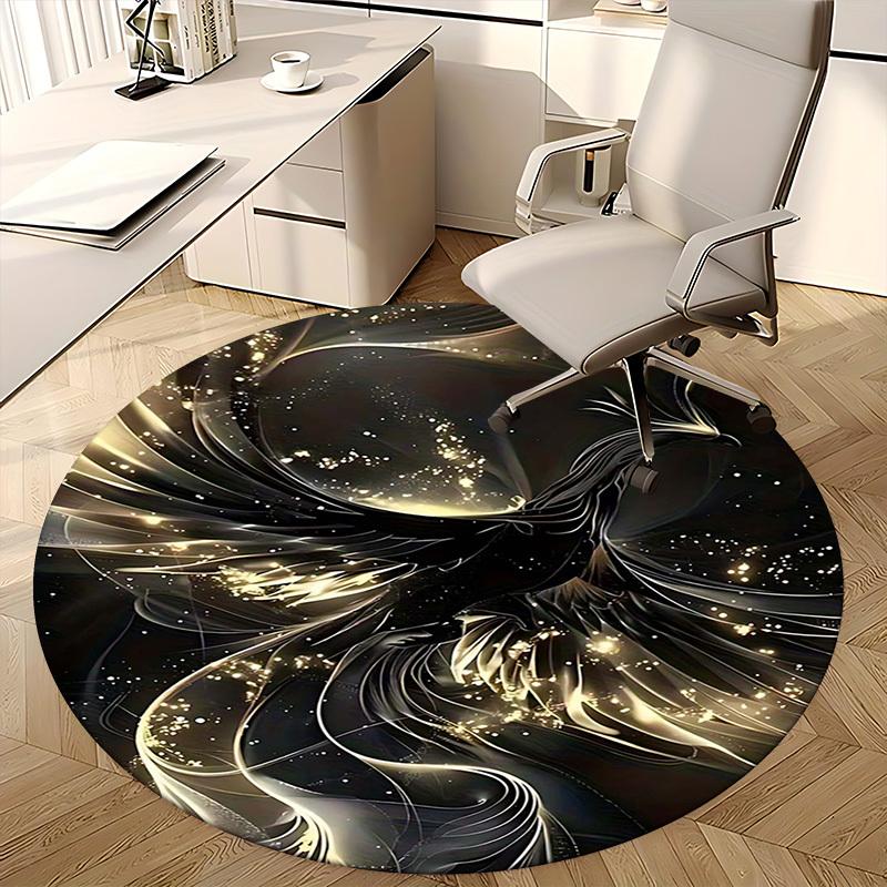 1pc Golden Phoenix Fractal Art Round Carpet Office Chair Mat, Non Slip Rug for Home Decor, Living Room, Bedroom, Game Room, Anime Design Gift