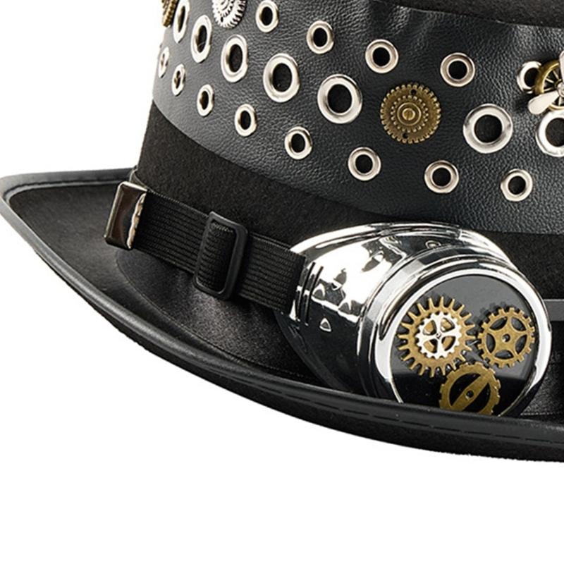 Steampunk Goggles Style Top Hat With Grommet Gear Gothic Themed Cosplay Costume Accessories