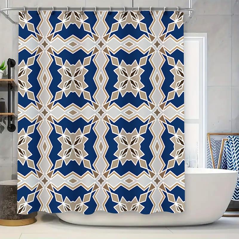 

Blue And White Ceramic Tiles Shower Curtain Decorative Waterproof Fabric Home Bathroom Decor W60H190(CM)-1 Pcs