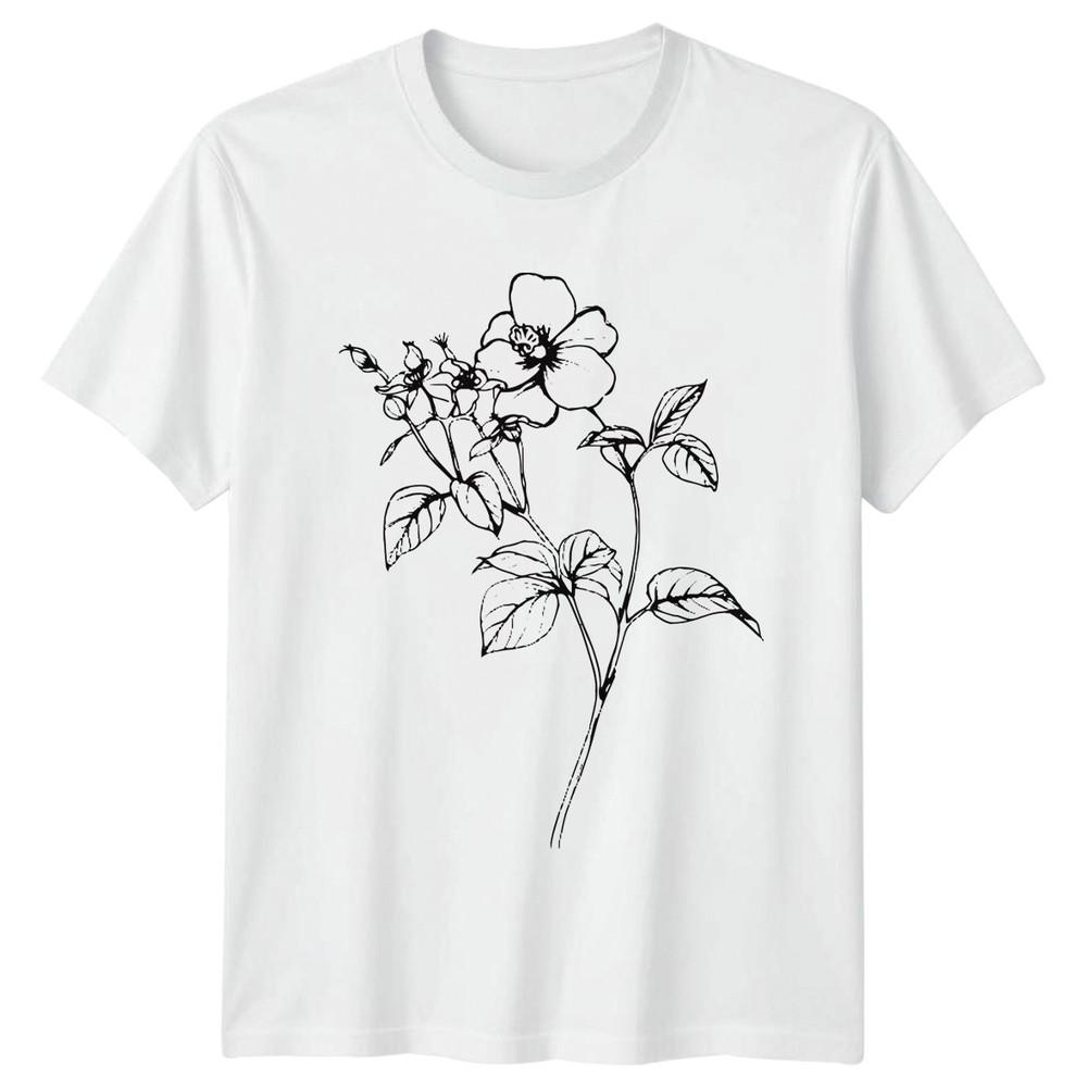 Elegant Wildflower Botanical Illustration Unisexs TShirt Line Art Floral S