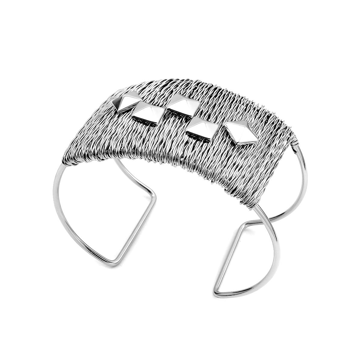 

Rope Pattern Zircon Exaggerated Wide Cuff 18K Gold Plated Waterproof Stainless Steel Fashion Open Bangle Bracelet for Women
