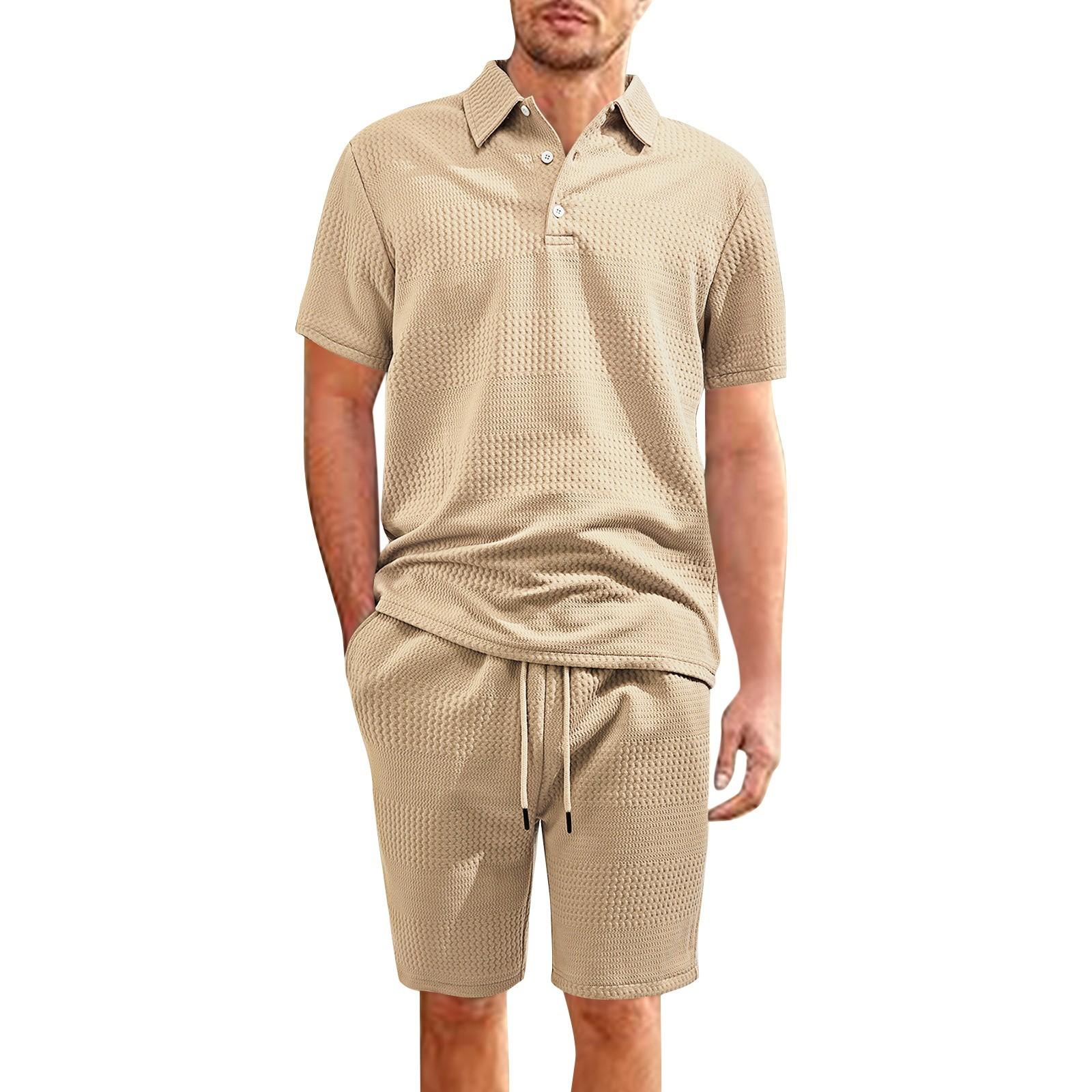 

Мужская летняя однотонная рубашка с коротким рукавом и лацканами на пуговицах, комплект из шорт XXL хаки