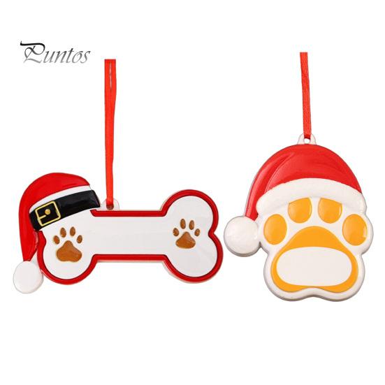Christmas Tree Ornament for Pets Resin Ornament, Cute Cat Paw/Bone Shaped Xmas Hanging Decoration Memorial Pendant with Santa Hat Tree, Car