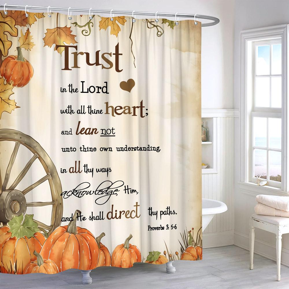 Autumn Watercolour Leaves Pumpkin Shower Curtain Maple Leaves Thanksgiving Gift Polyester Printed Shower Curtains Bathroom Decor