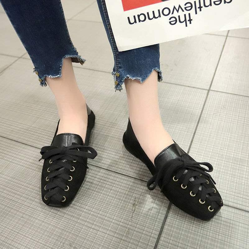 Women's Spring & Summer Lace-Up Flat Bean Shoes - Korean Style, Versatile, Fashionable Social Wear