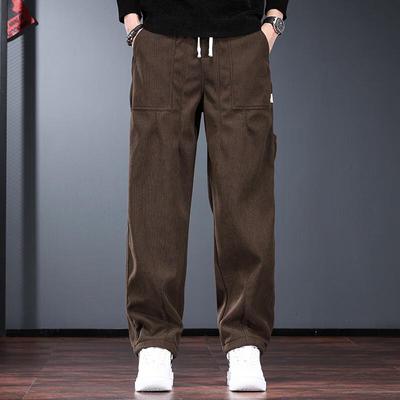 Jie Leinuo Men's American Retro Corduroy Loose Straight-Leg Pants