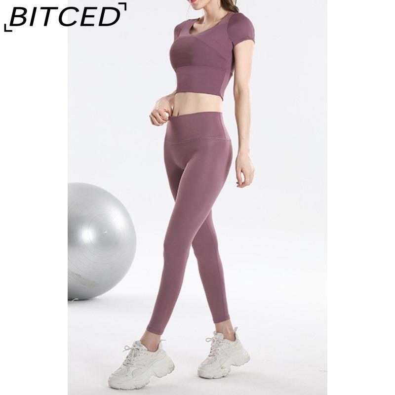 BITCED Women's Quick-Dry Short-Sleeve Sports Top with Built-in Bra, Plus Size Yoga Wear, Morning Run Fitness Set for Summer and Fall