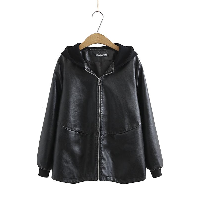 Spring and Autumn Winter Short Women's Plus Size Thin Coat Solid Color Hooded Casual Loose Zipper Versatile Coat
