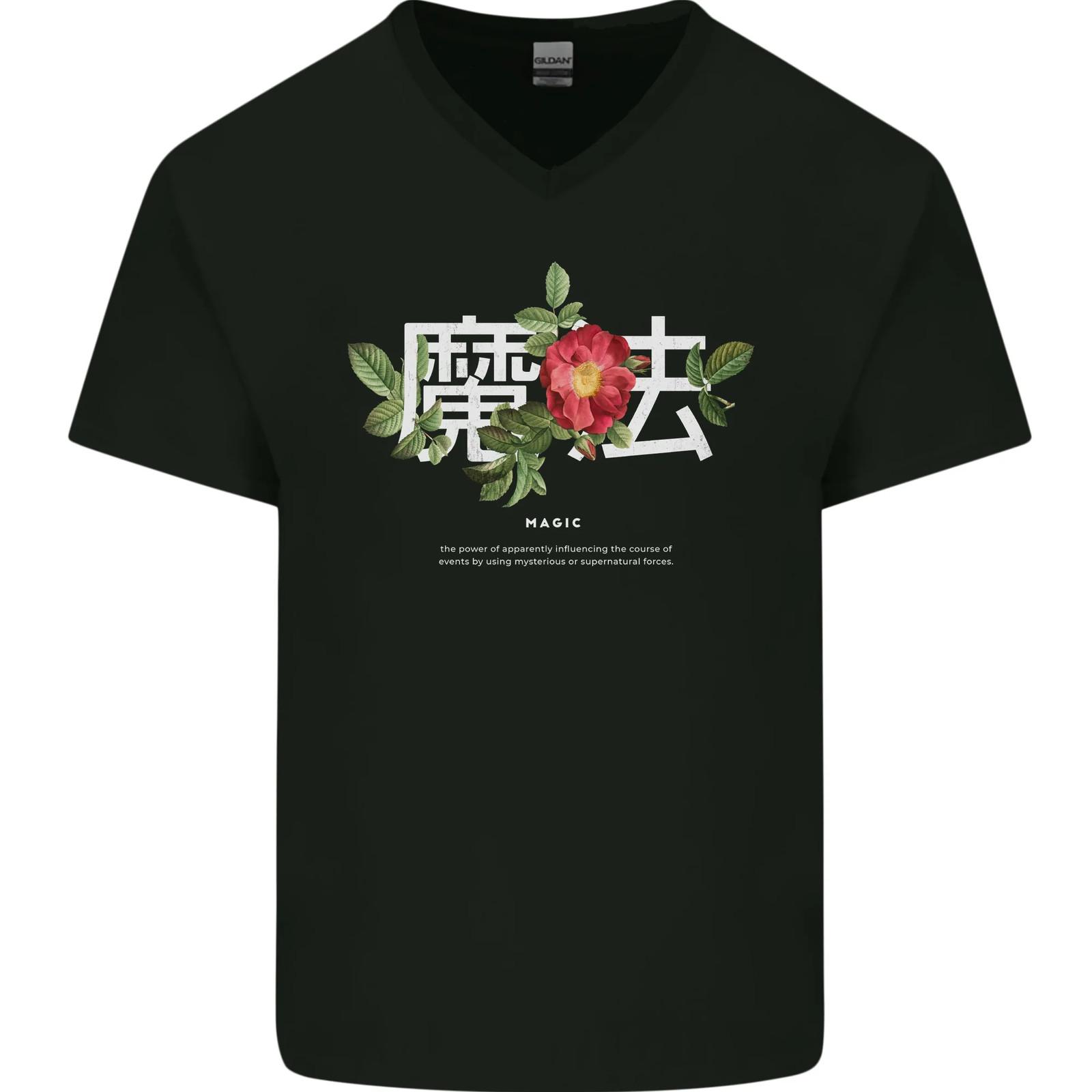 Japanese Flowers Quote Japan Magic Mens V-Neck Cotton T-Shirt S