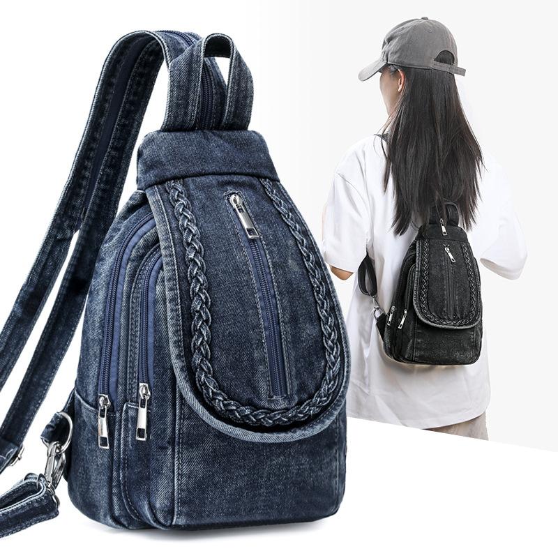 Small Backpack Women's Lightweight Retro Large Capacity Chest Bag Multi-function Backpack