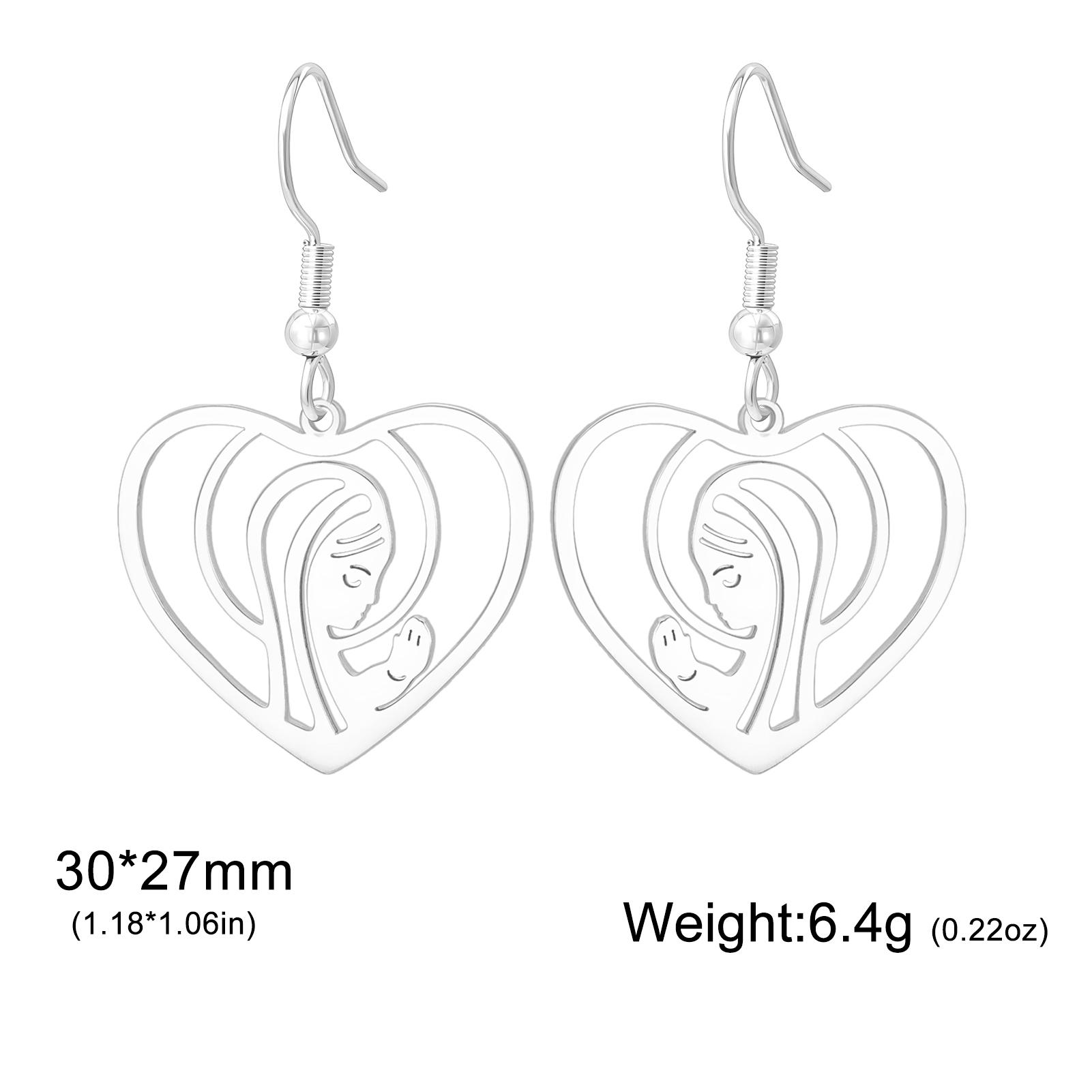 Stainless Steel Virgin Mary Heart Drop Earrings Religious Faith Dangle Earrings for Women Catholic Mother Mary Prayer Jewelry