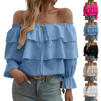 Women's Loose Casual Solid Color Ruffle Edge Short Sleeved Top, Fashionable Long Sleeved Top