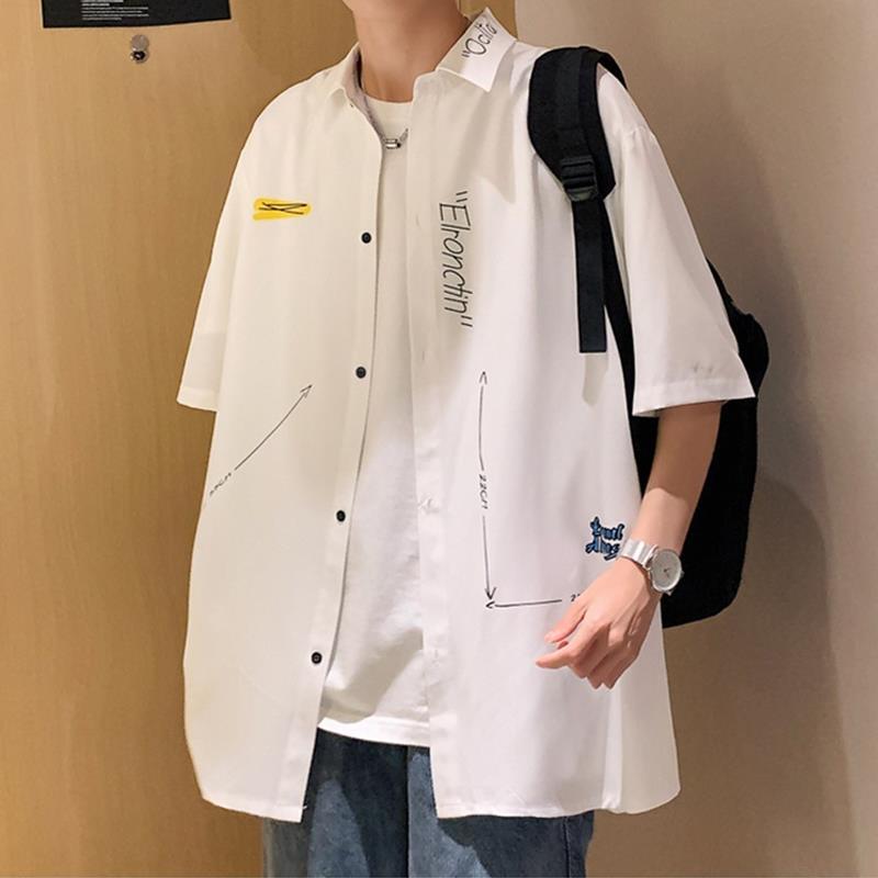 

Men s Ice Silk Short-sleeved Shirt Trendy Brand Summer High-end Vibe Three-quarter Sleeve Fashion Stylish and Handsome L білий