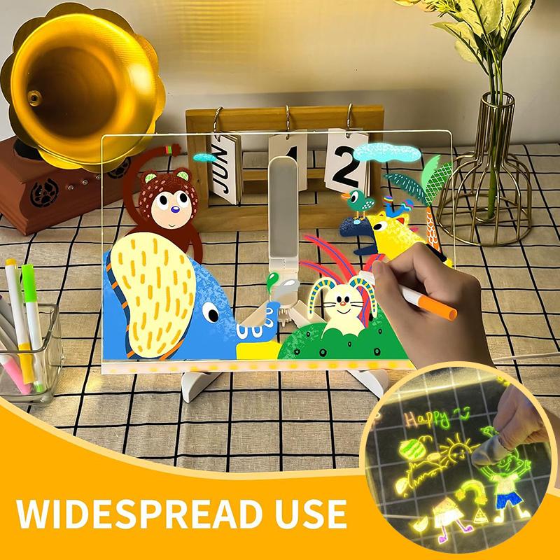 1Pc LED Luminous Blackboard Drawing Toys Magic Light Blackboard Graffiti Coloring Art Lamp Acrylic Message Board Montessori Kids Toy