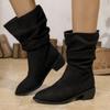 Fashion Women Knee High Boots Autumn Winter Female Shoes Fashion Female Slip-on Folds Low Heel Round Toe Flat Long Boots Botas De Mujer