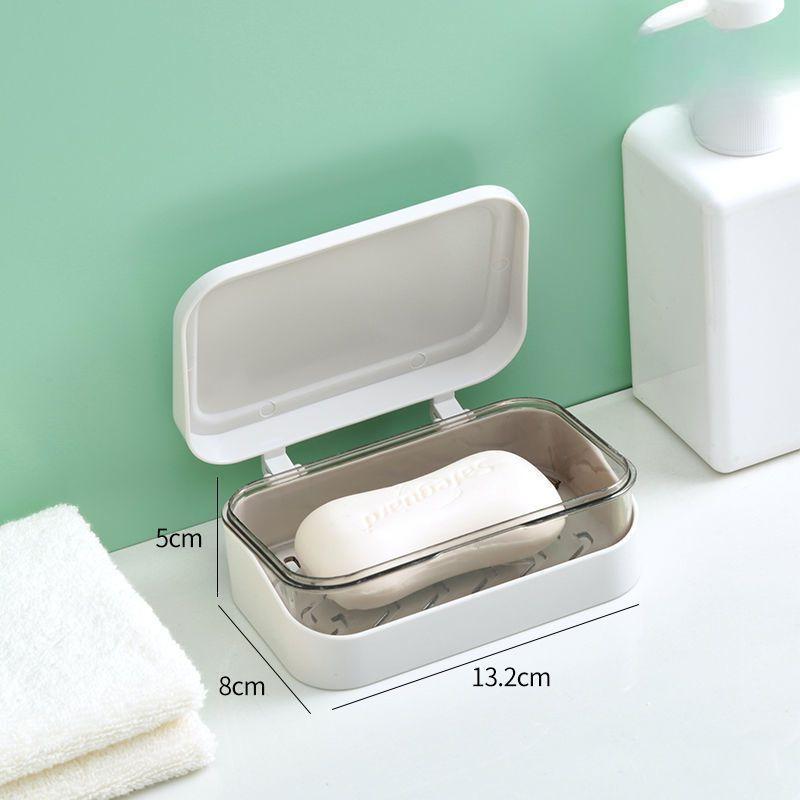 Boîte à Savon Double Couche avec Couvercle Égouttoir Boîte à Savon à Lessive Égouttoir Boîte à Savon Multicouche en Plastique