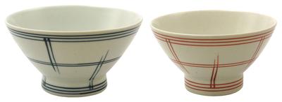 Hasami Ware Wazan Kiln Lattice Pattern Kurawanka Rice Bowl Pair