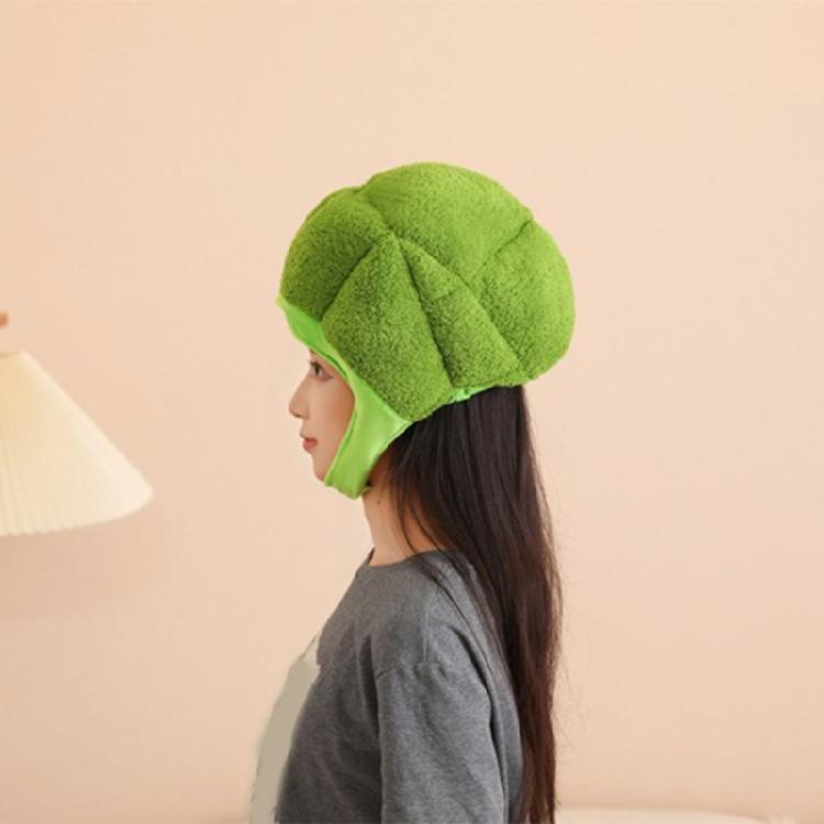 Green Brokkoli Headgear Plush Brokkoli Hat Novel Funny Brokkoli Caps Photography Props Halloween Party Cosplay Costume