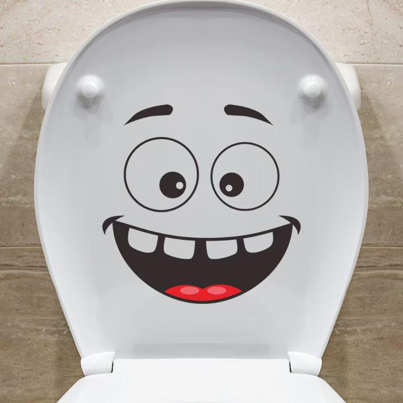4Pcs Cartoon Face Trash Can Stickers Self-Adhesive Waterproof Pvc Glossy Finish For Wall, Toilet, Refrigerator Indoor Outdoor