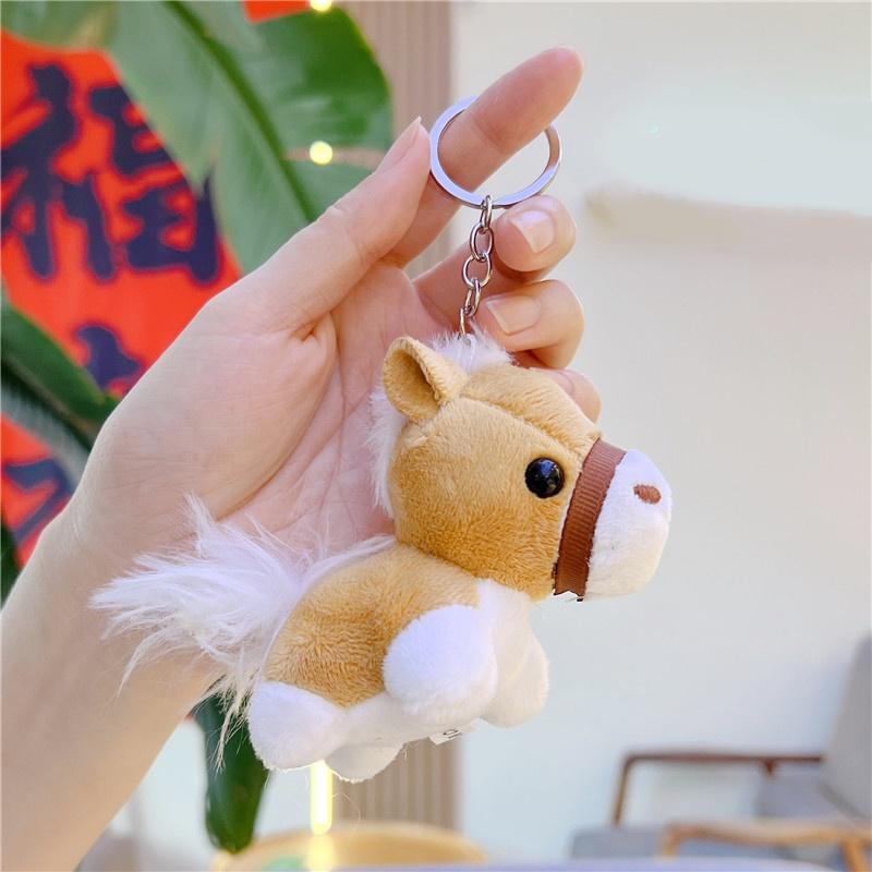 Cartoon Plush Pony Keychain Cute Stuffed Animal Horse Key Ring Bag Pendant Backpack Hanging Decoration Horse Year Gift