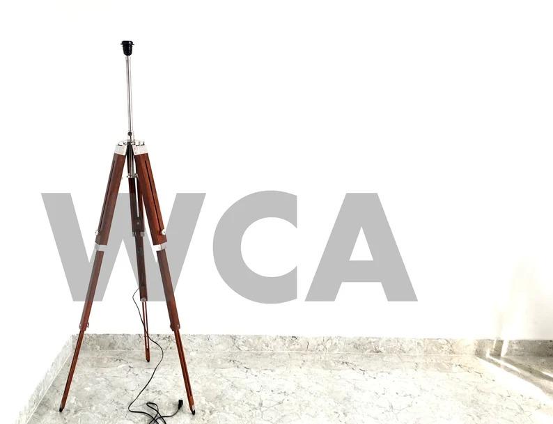

Handmade Wooden Adjustable Tripod Bedroom Conner Shade Lamp Tripod Stand Bedroom & Office Conner Decor For Christmas, Birthday срібний