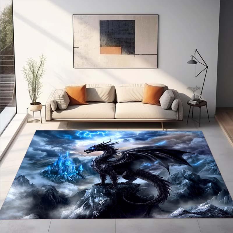 Dragon Castle Rug Flannel Soft Kids Carpet Fantasy Art Print Bedroom Kitchen Floor Mat Anti Slip