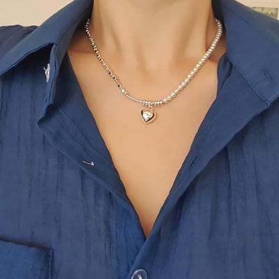 Damen Alltags Silber- und Perlen-Herz-Halskette