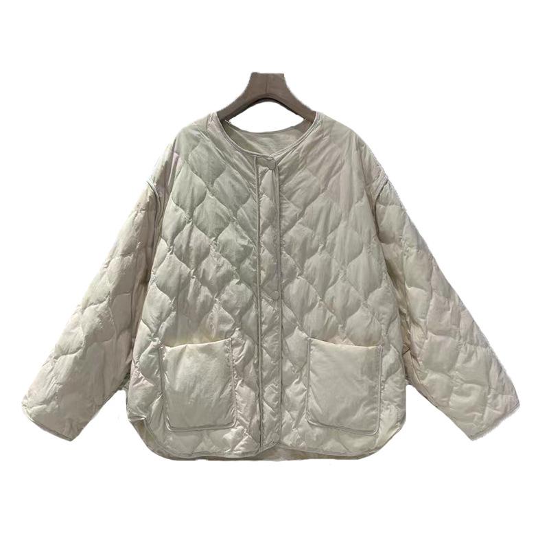 Short Rhombus Down Jacket Women's 2024 Winter New Fashionable Big Pocket Warm Small White Duck Down Jacket Trendy