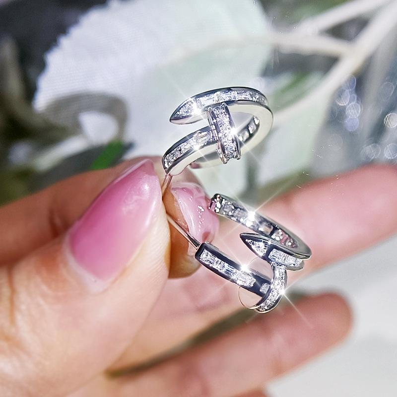 New Personality Rivet Ring Set for Women Jewelry 100% AAAA Zircon Earrings Necklace Adjustable Ring Set Wedding Jewelry