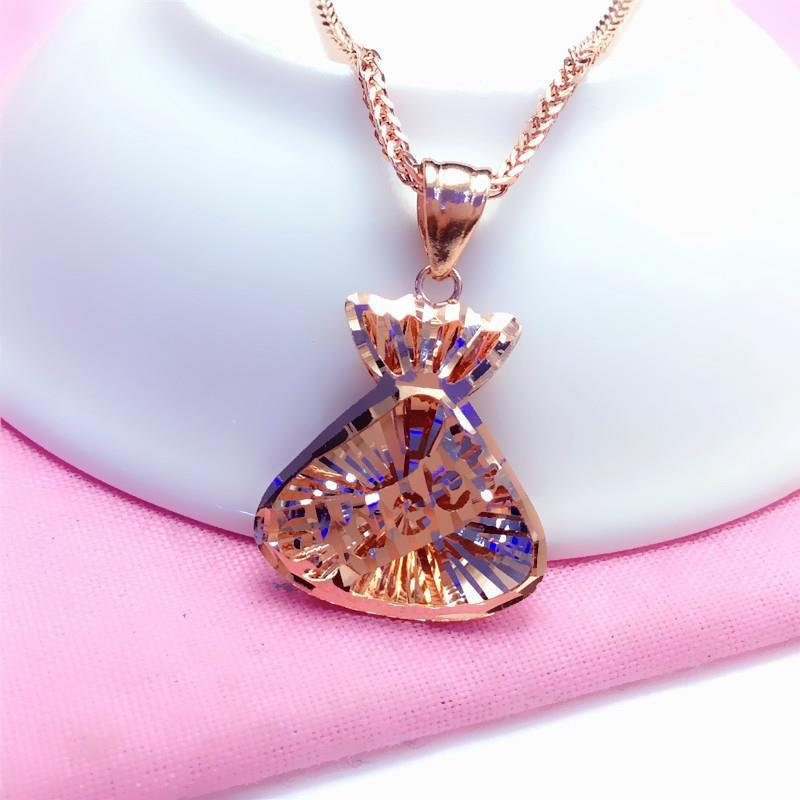 Purple Gold Shiny Money Bag Pendant Fashionable Personalized Color Gold Plated Rose Gold Premium Necklace