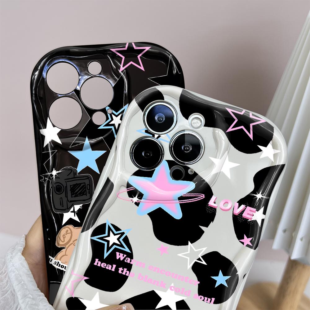 Cartoon Pattern Cream Texture Casing Wavy Edge Soft Silicone Cover Phone Case for IPhone Samsung Huawei Honor Xiaomi Redmi Infinix Tecno