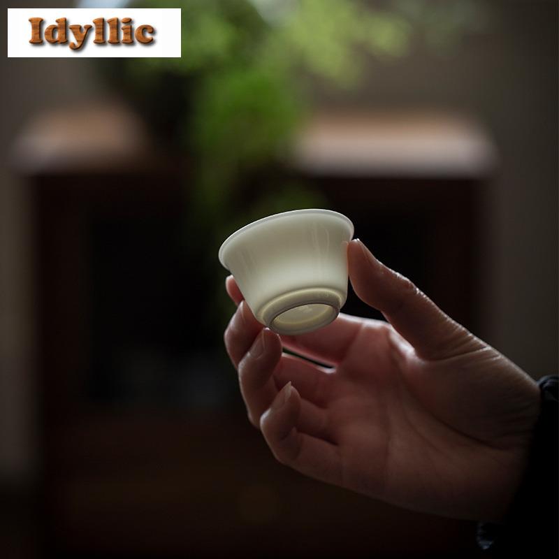 2pc/lot Horseshoe Teacup Luxury Tea Bowl Water Jug Tea-tasting Fragrance Cup Chazhan Master Cups Household Cafes Supplies 35ml