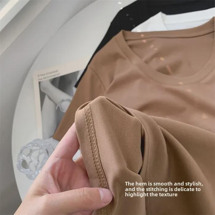 Women's Coffee-Colored U-Neck Short-Sleeve Slim Fit T-Shirt