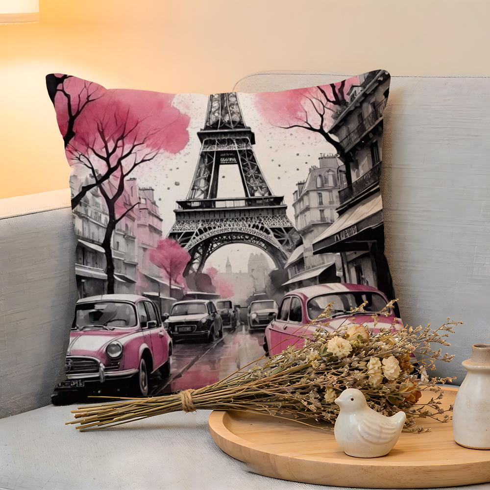 Cushion Cover  Linen  SkinFriendly Soft Decorative Case For Sofa Home Decor Classic France Eiffel Tower Pillow cover