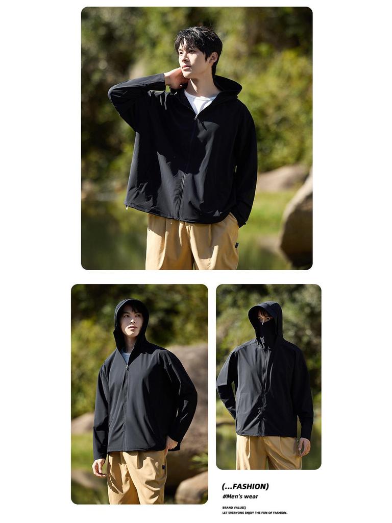 Unisex UV-Protection Hooded Ice Silk Summer Suit with Detachable Features