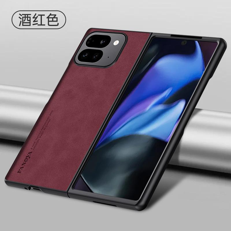 

Frosted PU-Leather Capa for Google Pixel 9 Pro Fold Case Ultra Thin Matte Anti-Shock Hard Plastic Shokcproof Phone Cover for Pixel 9 Pro Fold темно-червоний колір