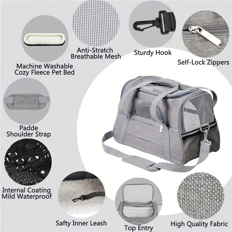 Portable Cat Carrier Bag, Breathable Polyester Soft-Sided Travel Pet Bag with Zipper Closure, Outdoor Pet Carrier