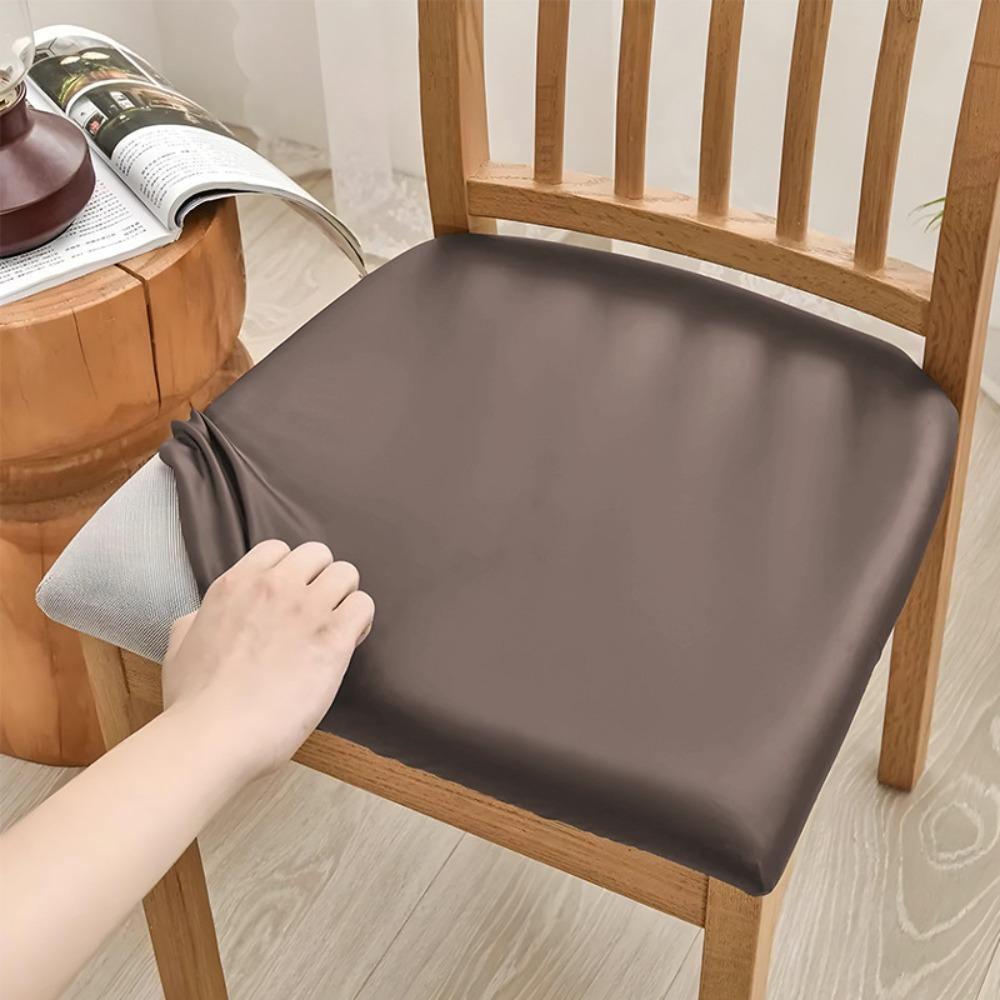 Simple PU Leather Dining Room Chair Covers Waterproof Solid Color Chair Seat Covers Removable Chair Cover